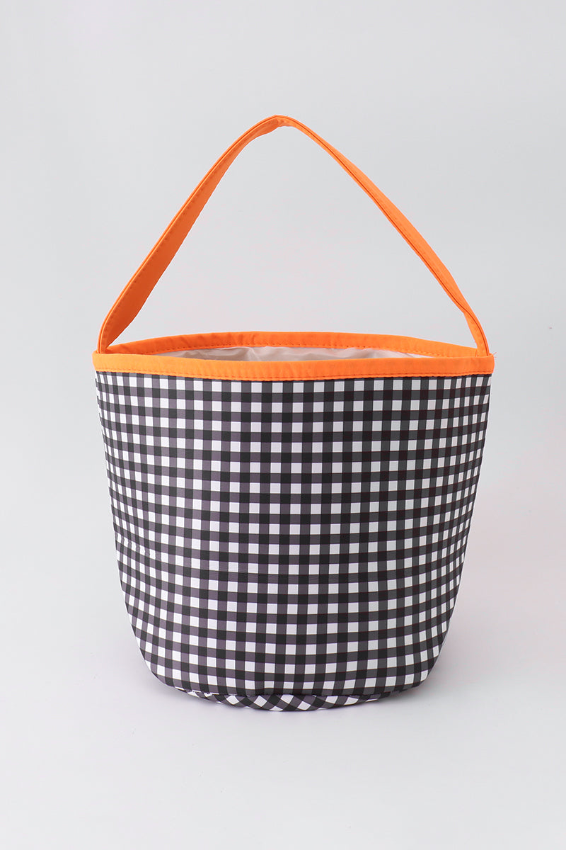 Black Pumpkin Applique Gingham Basket