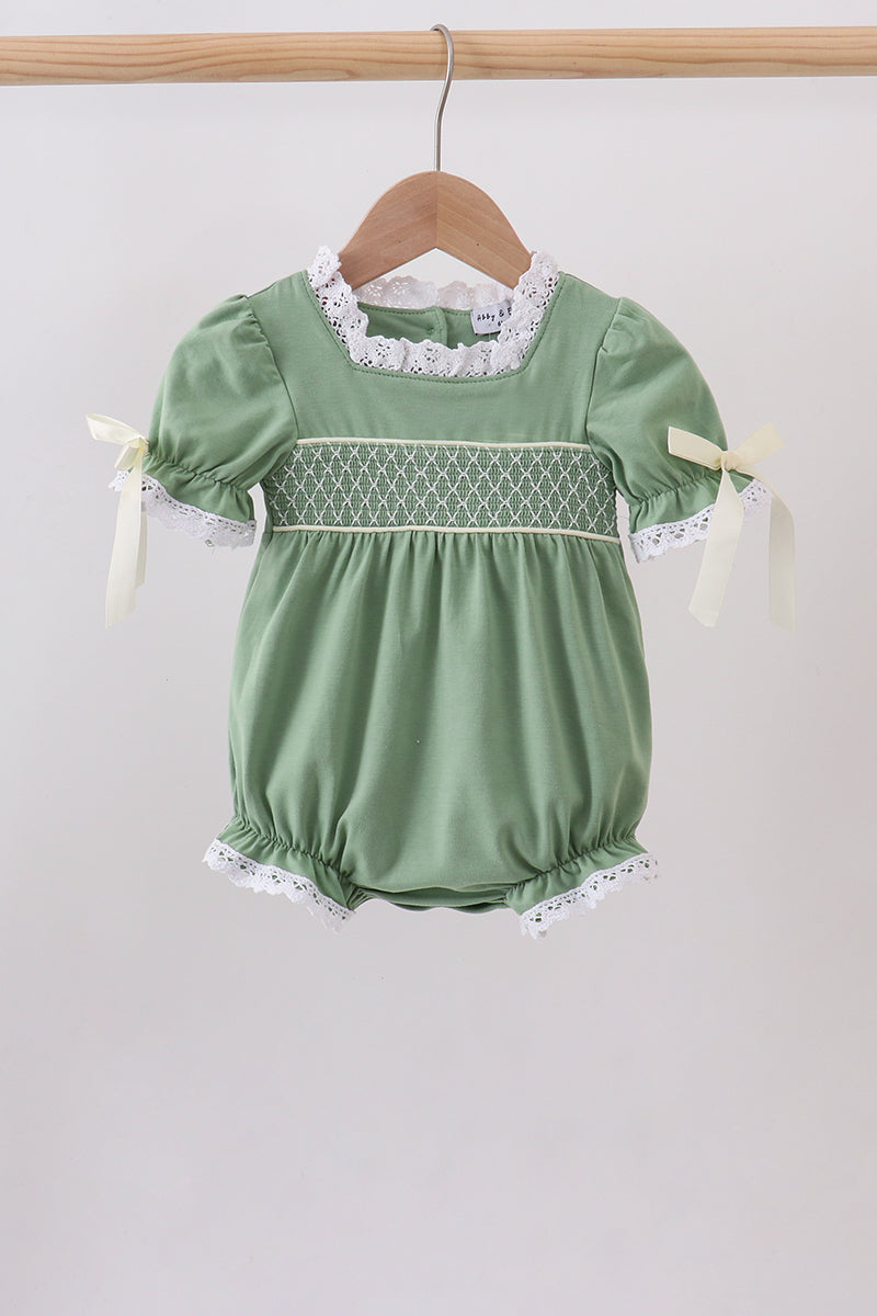 Sage collar smocked lace bubble