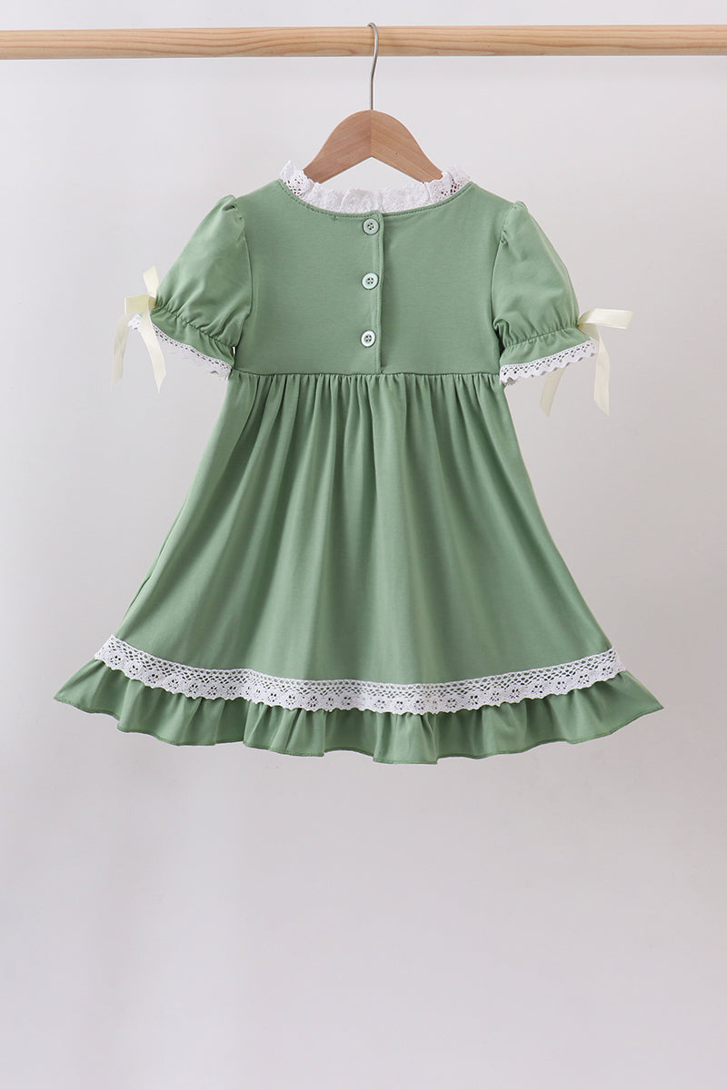 Sage collar smocked lace dress
