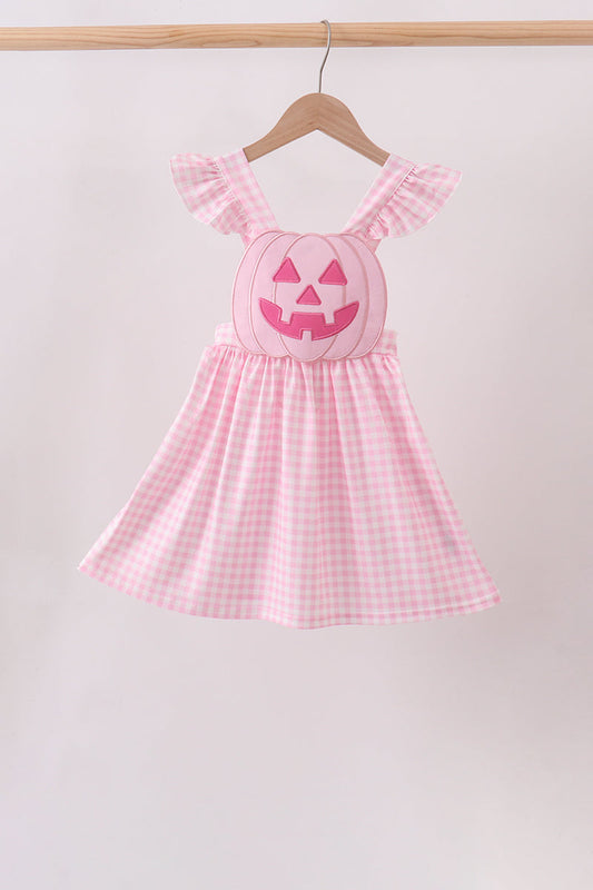 Pink Jack-O-Lantern  Applique Ruffle Dress