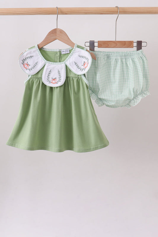 Sage Pumpkin Embroidered Bloomer Set