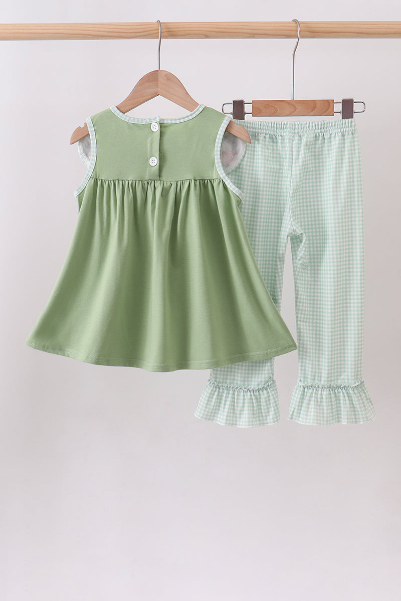 Sage Pumpkin Embroidered Ruffle Pants Set