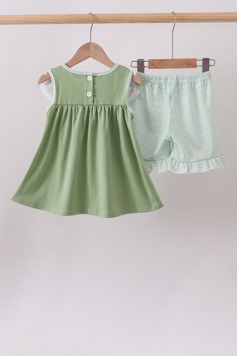 Sage Pumpkin Embroidered Ruffle Shorts Set