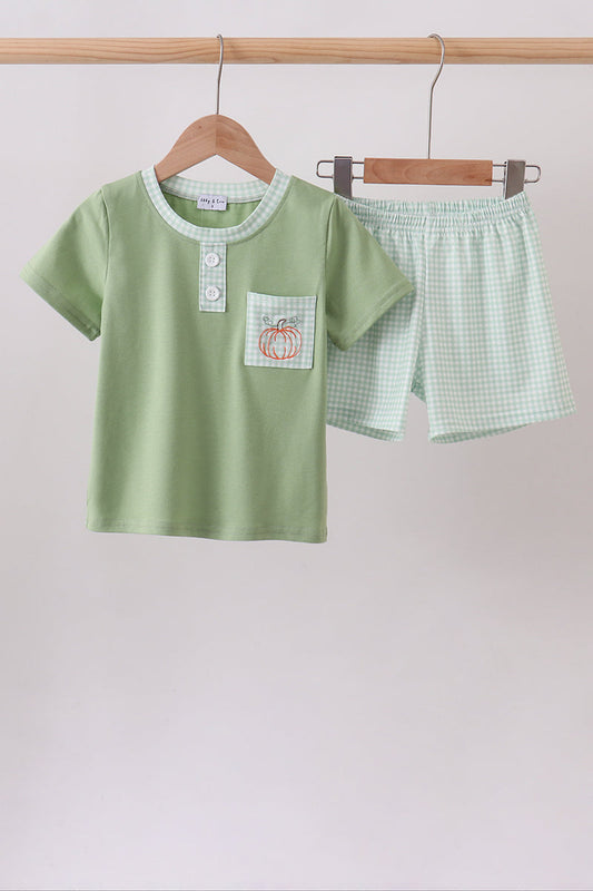 Sage Pumpkin Embroidered Shorts Set