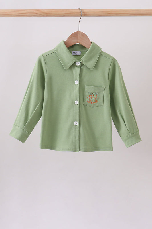Sage Pumpkin Embroidered Button Down Shirt