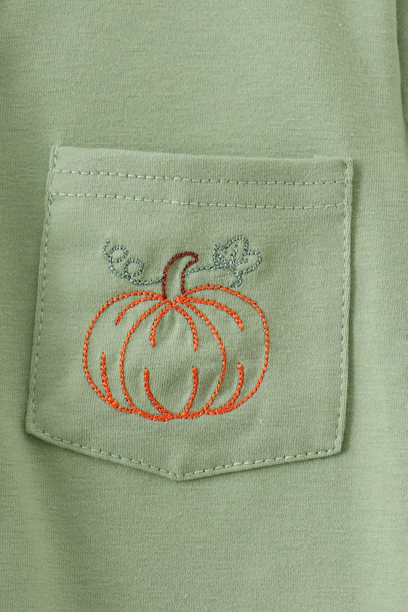Sage Pumpkin Embroidered Button Down Shirt