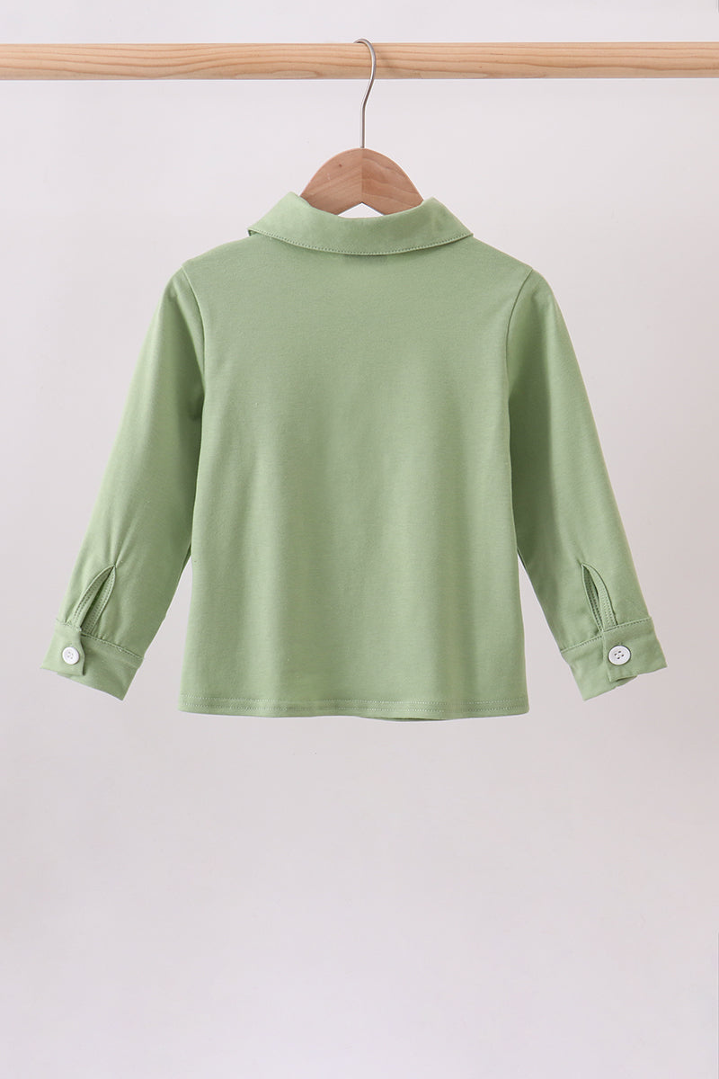 Sage Pumpkin Embroidered Button Down Shirt