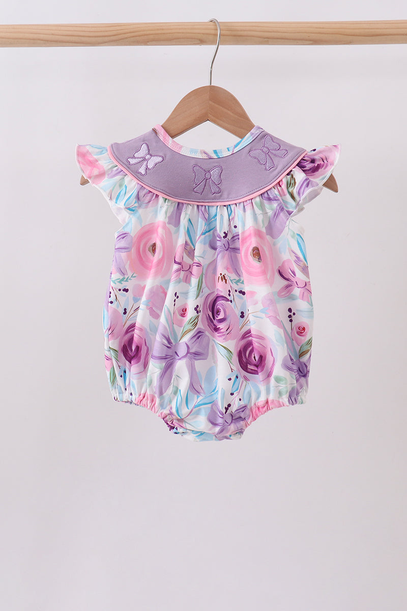 Purple Bow Embroidered Floral Bubble