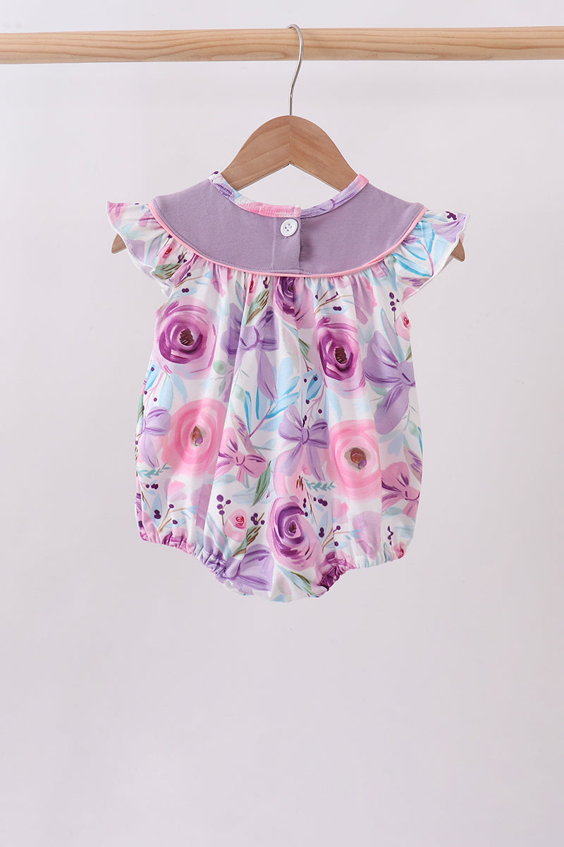 Purple Bow Embroidered Floral Bubble