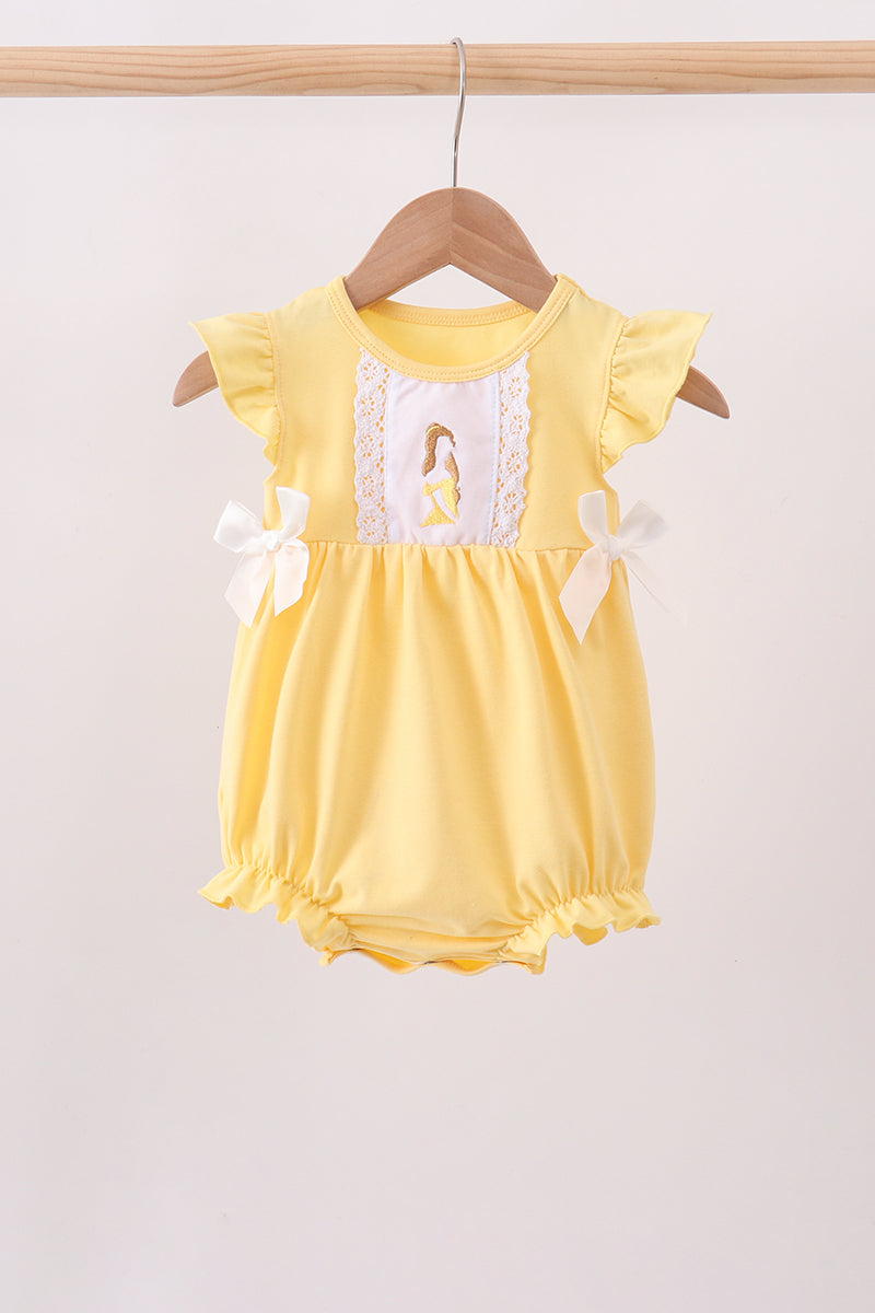 Mustard character embroidery ruffle bubble