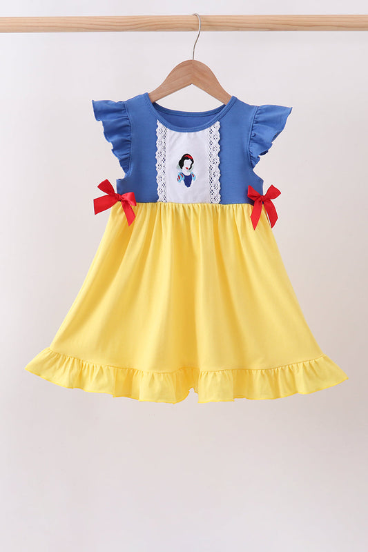 Royal blue&mustard character ruffle dress