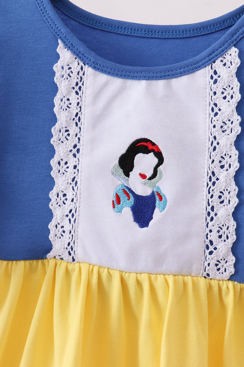Royal blue&mustard character ruffle dress