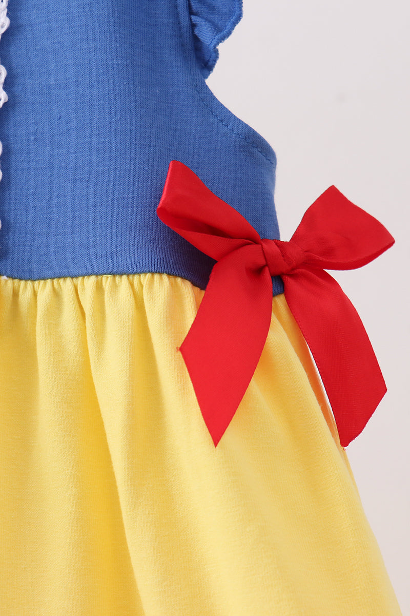 Royal blue&mustard character ruffle dress