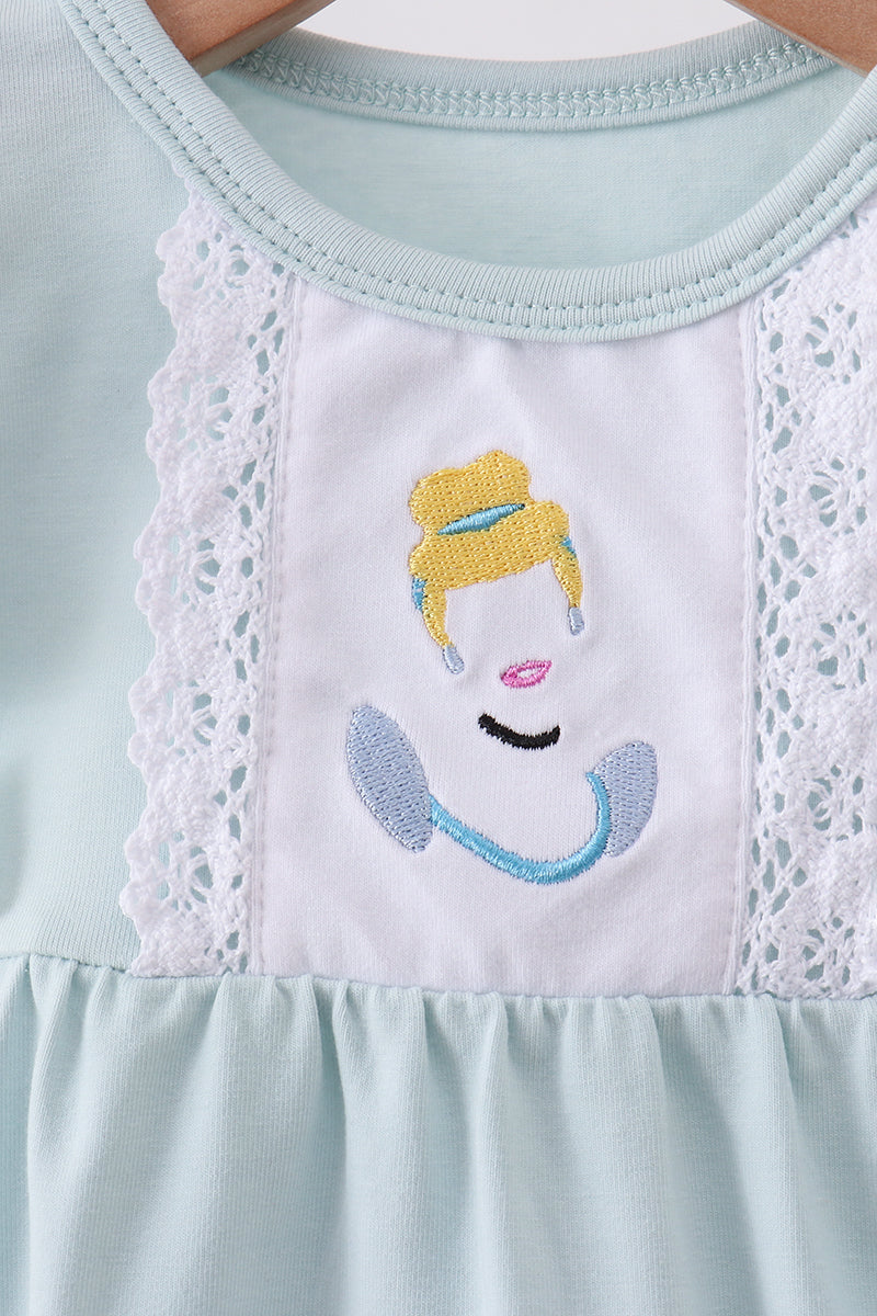 Light blue character embroidery ruffle dress