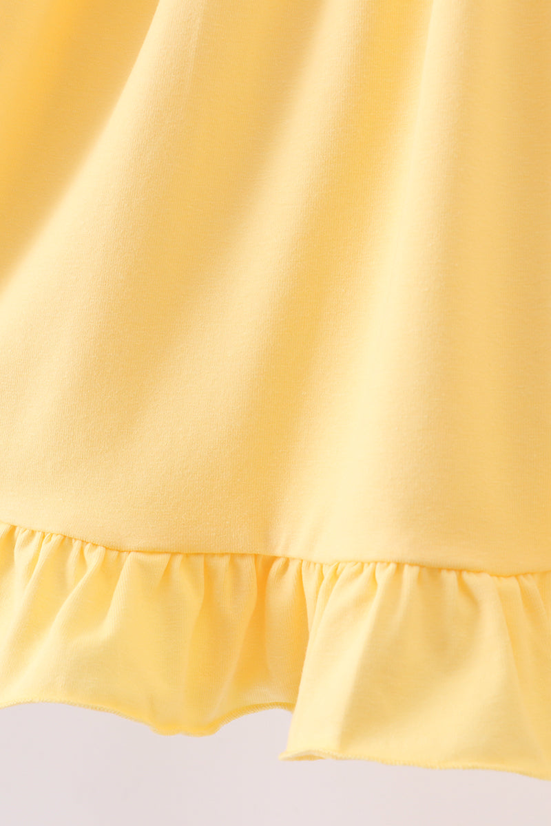 Mustard character embroidery ruffle dress