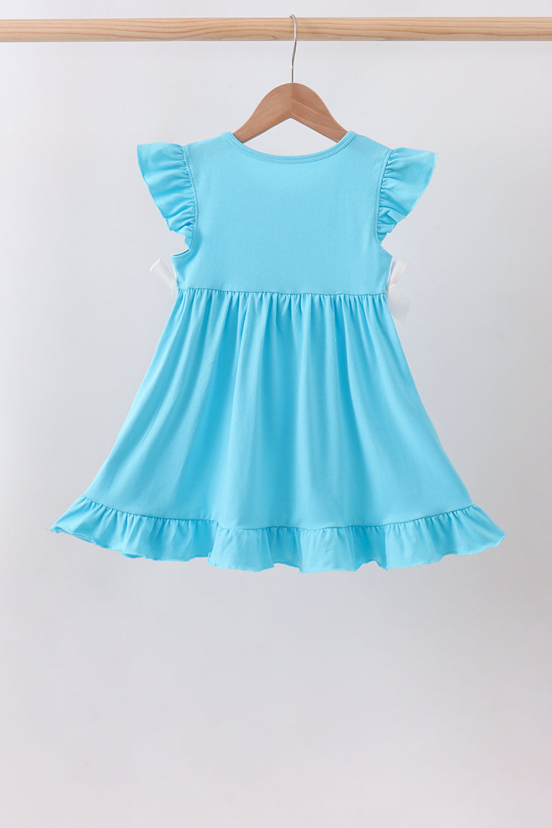 Blue character embroidery ruffle dress