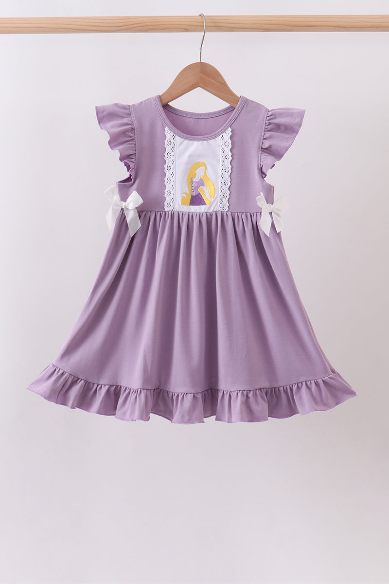 Purple character embroidery ruffle dress