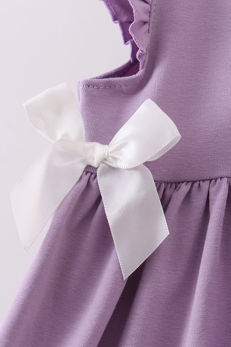 Purple character embroidery ruffle dress
