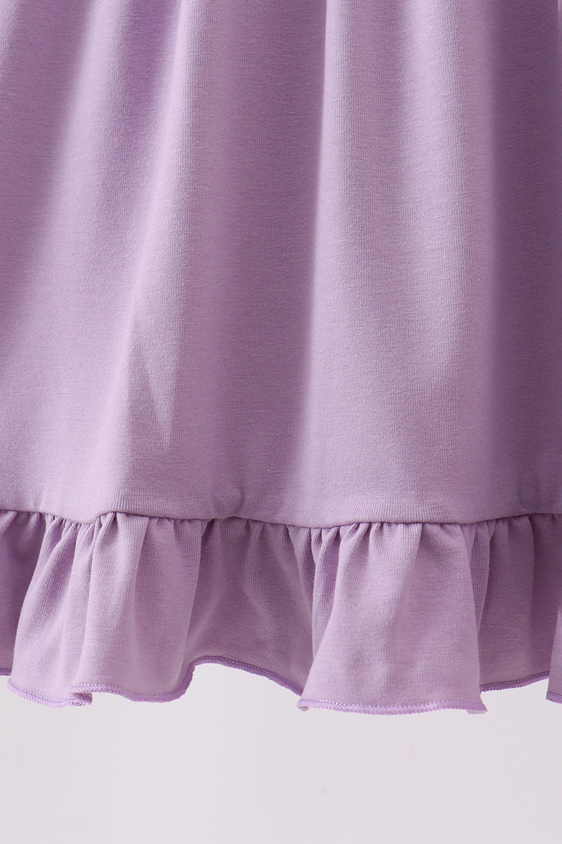 Purple character embroidery ruffle dress