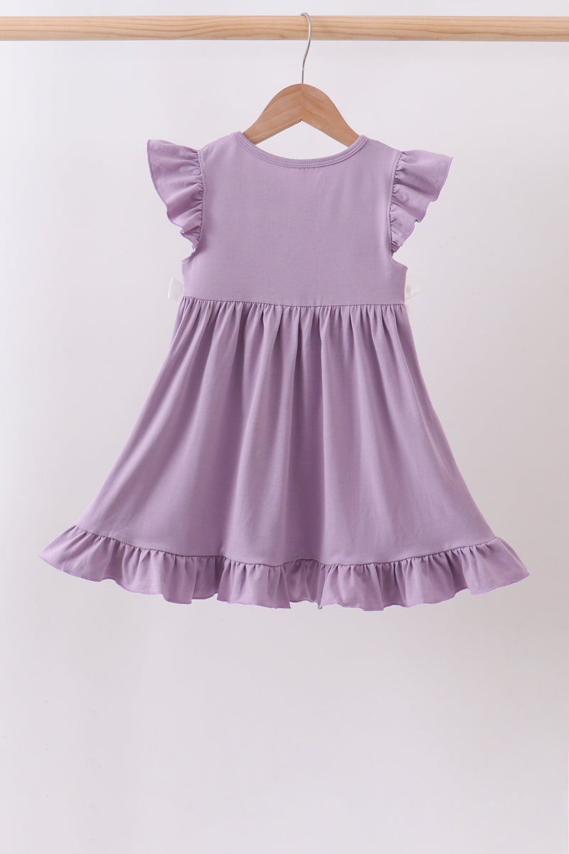 Purple character embroidery ruffle dress