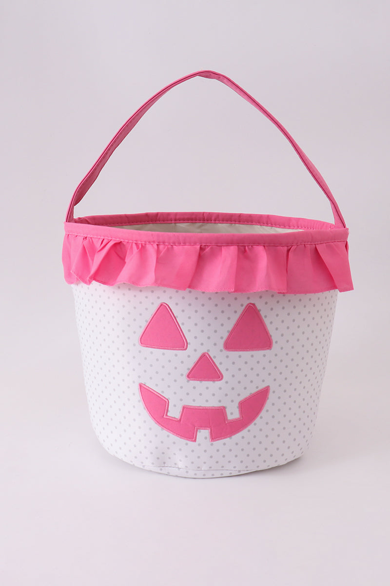 Pink Pumpkin Applique dot Ruffle Basket