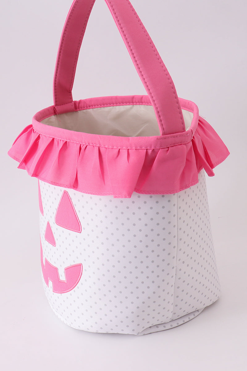 Pink Pumpkin Applique dot Ruffle Basket
