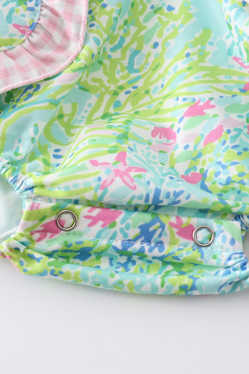 Green Turtle Embroidered Ruffle Bubble