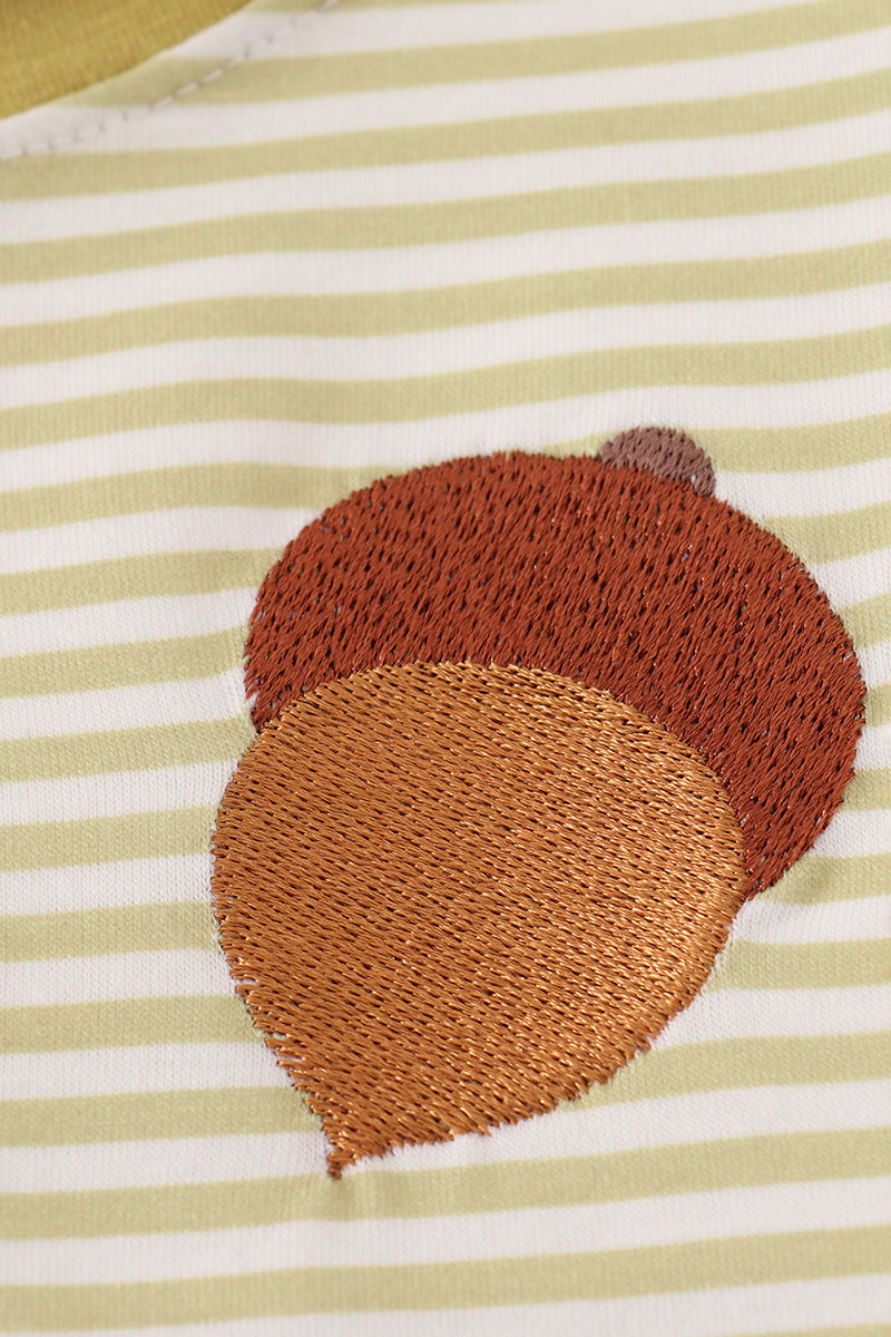 Green pinecone embroidery stripe top