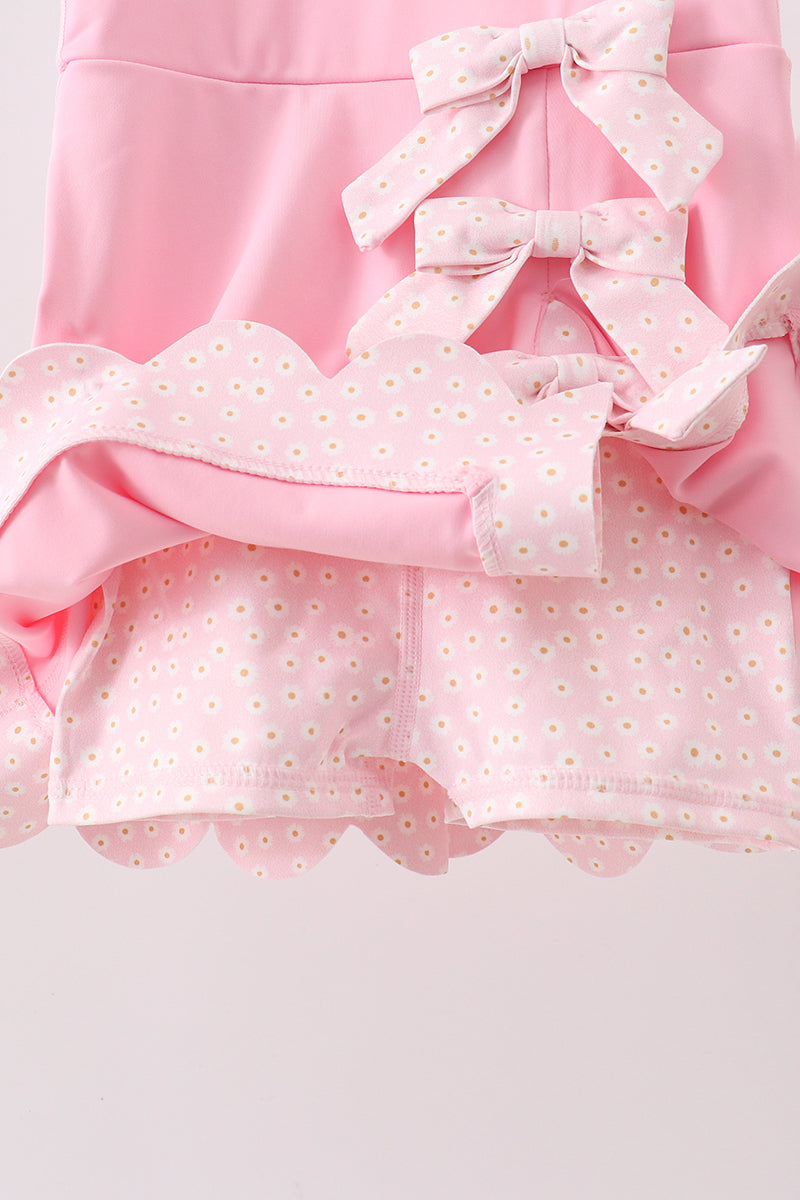 Pink Performance Bow Sash Scalloped Dress