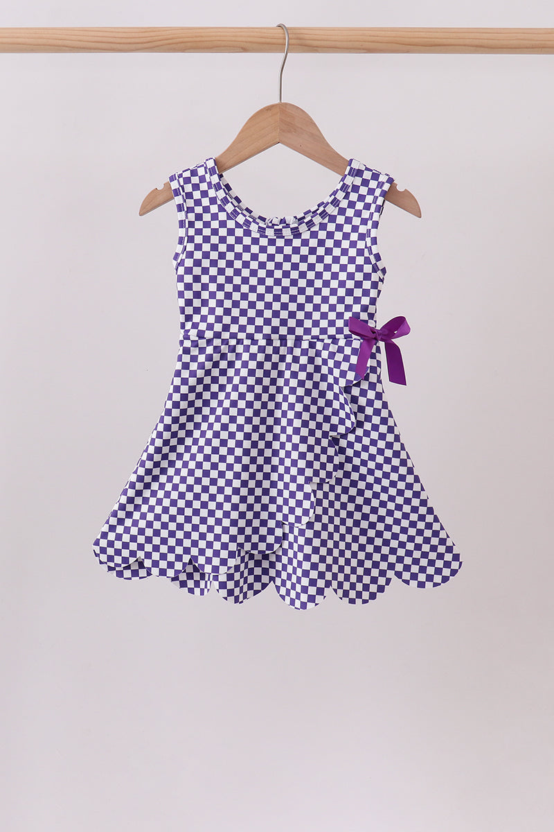 Purple checkered bow active dress