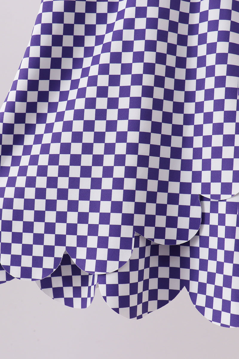 Purple checkered bow active dress