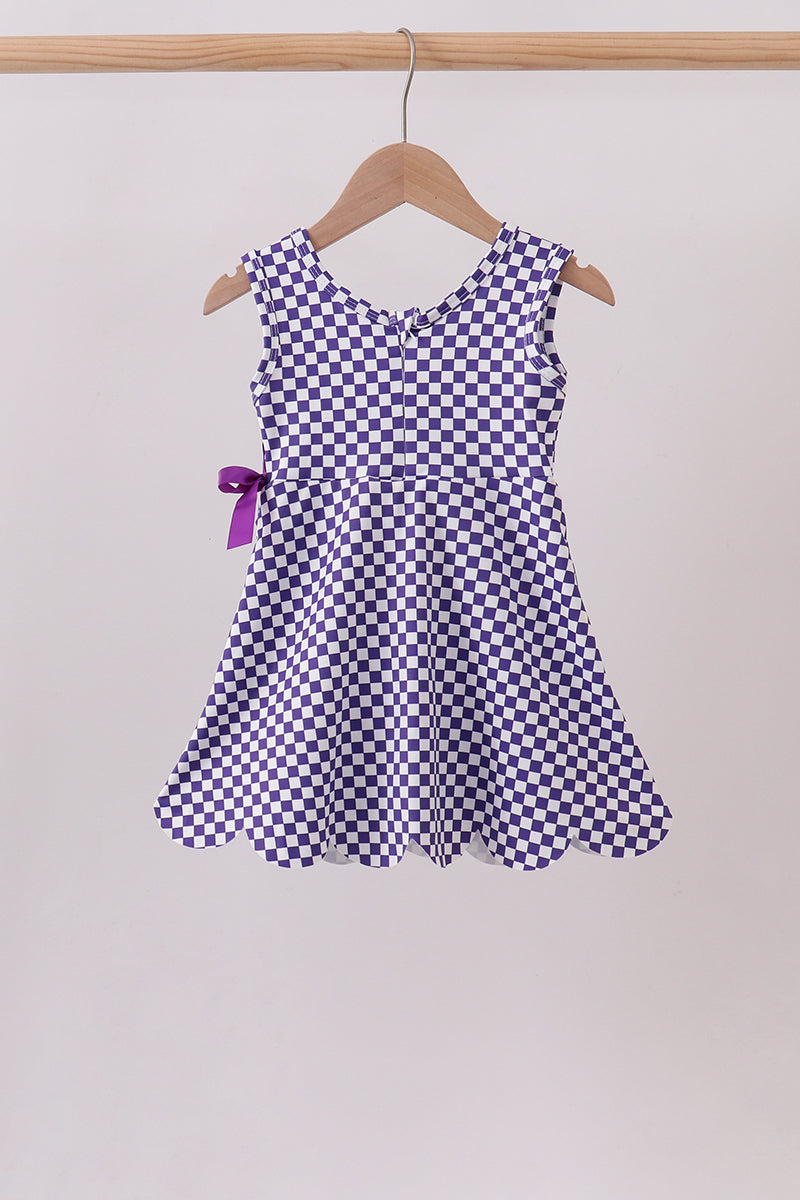 Purple checkered bow active dress