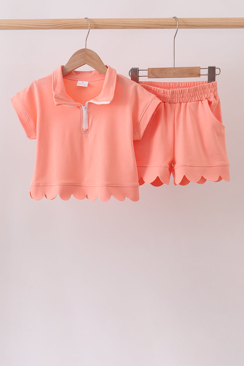 Coral Scalloped Polo Set