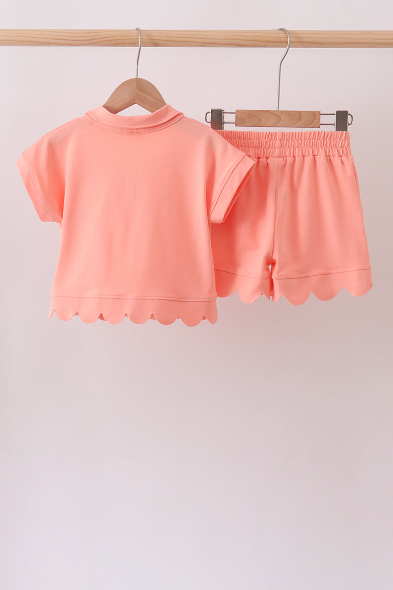 Coral Scalloped Polo Set