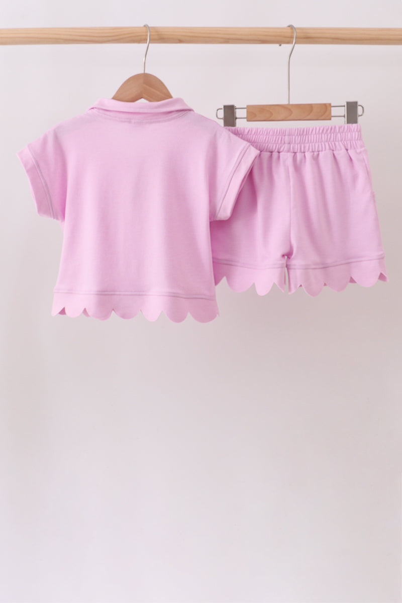 Pink Scalloped Polo Set