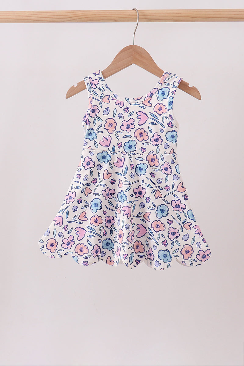 Floral Performance Scalloped Tank Dress
