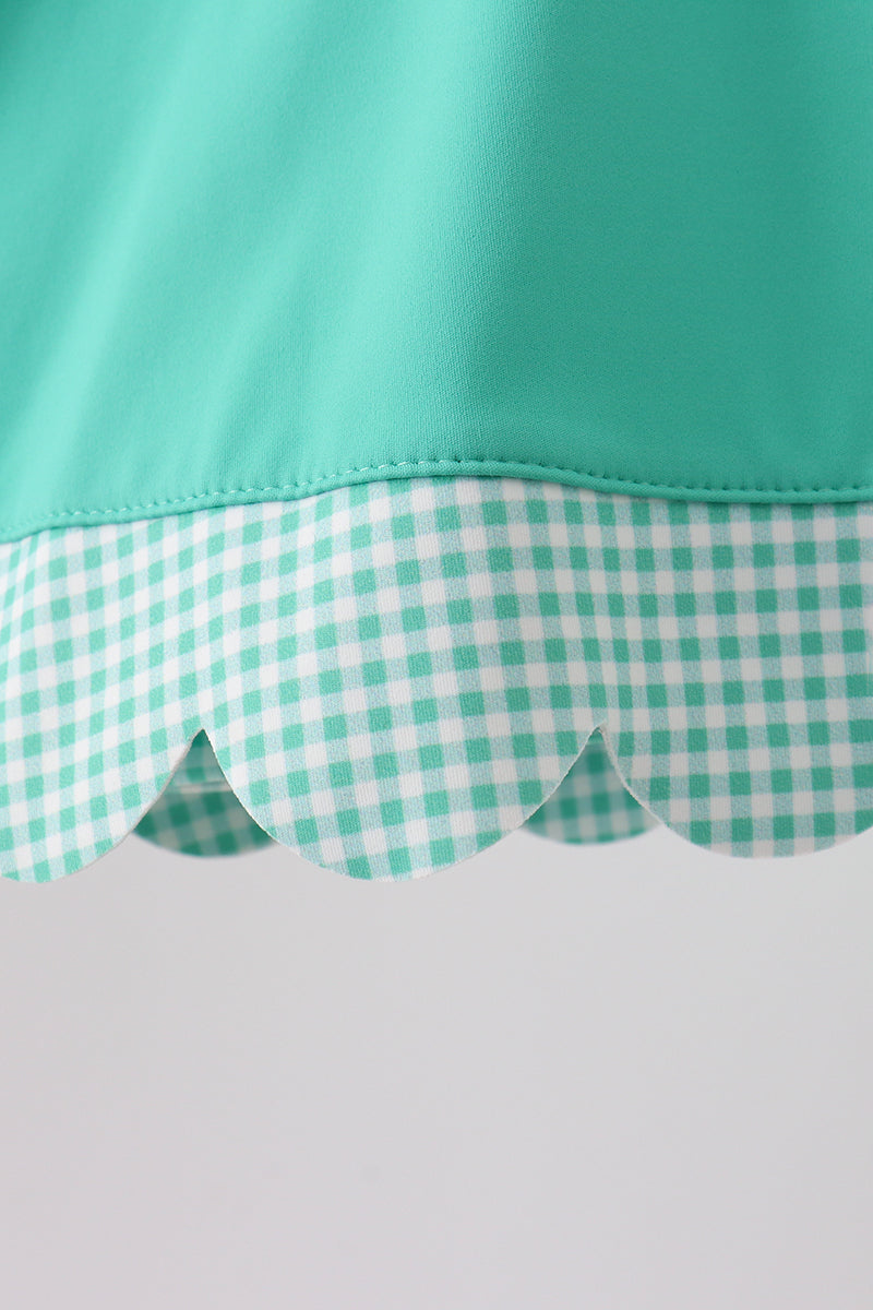 Green scalloped bow active dress