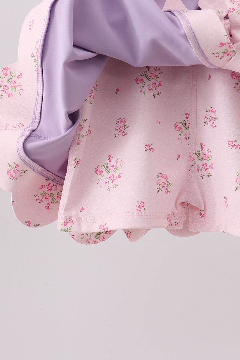Purple scalloped bow active dress