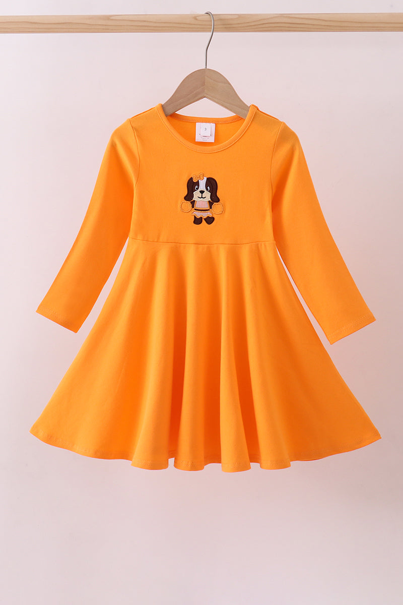 Premium Orange Tennessee puppy applique dress
