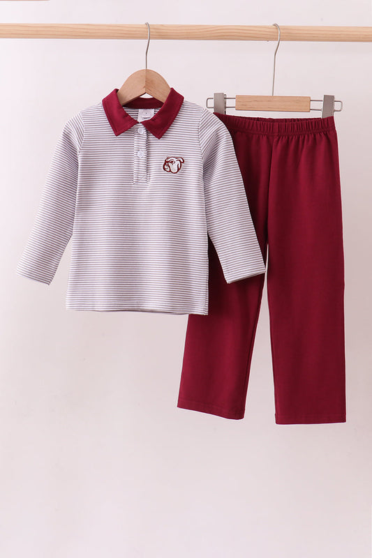 Premium Maroon Mississippi stripe bulldog embroidery pants set