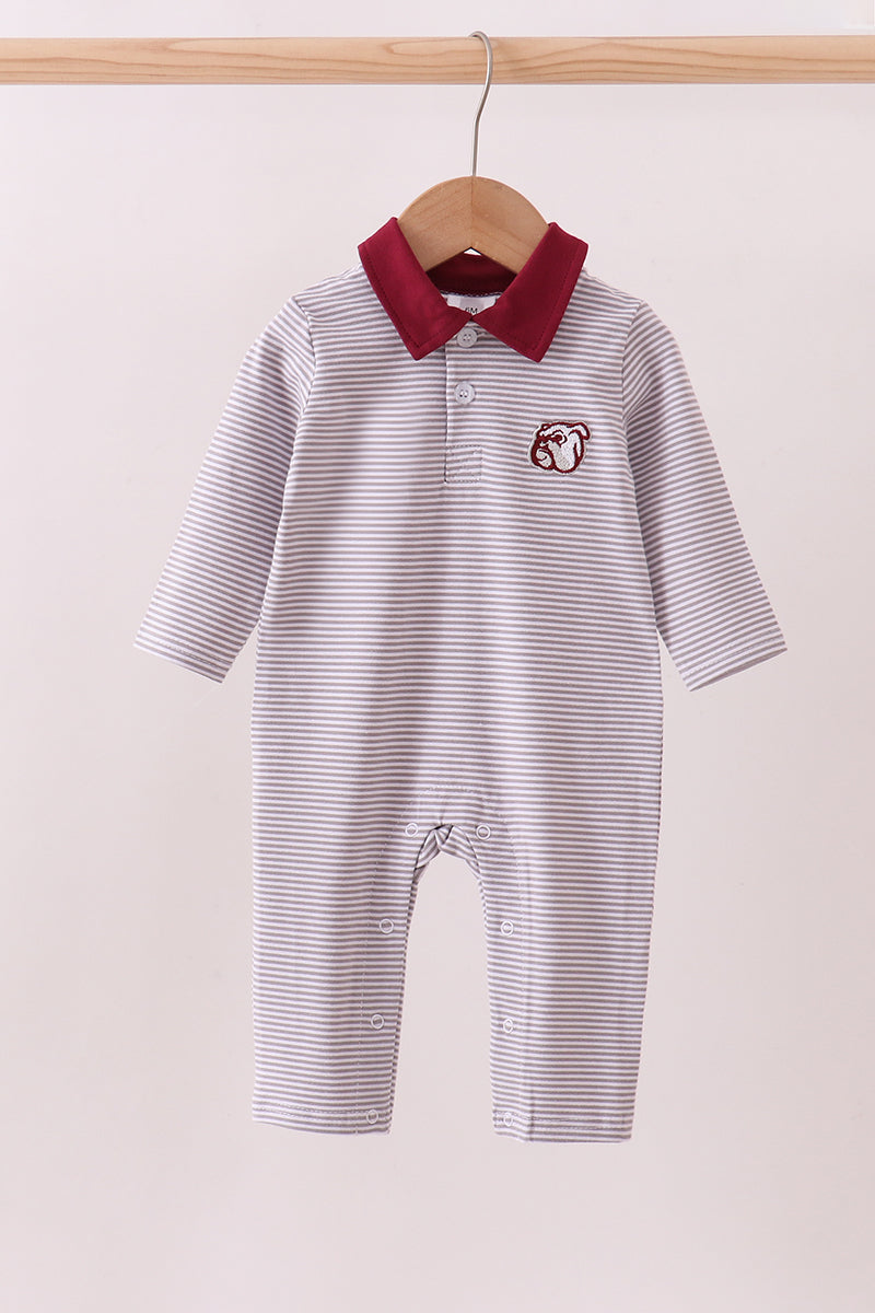 Premium Maroon Mississippi bulldog embroidery romper
