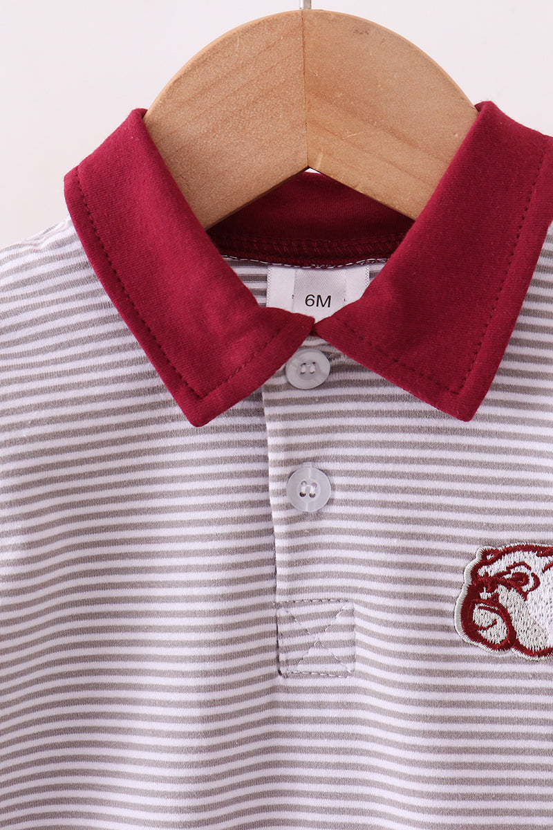 Premium Maroon Mississippi bulldog embroidery romper