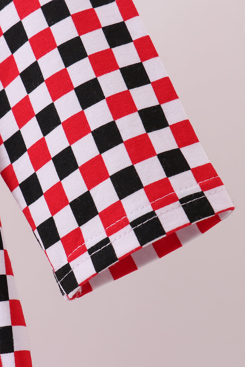 Checkered Georgia dog applique ruffle dress