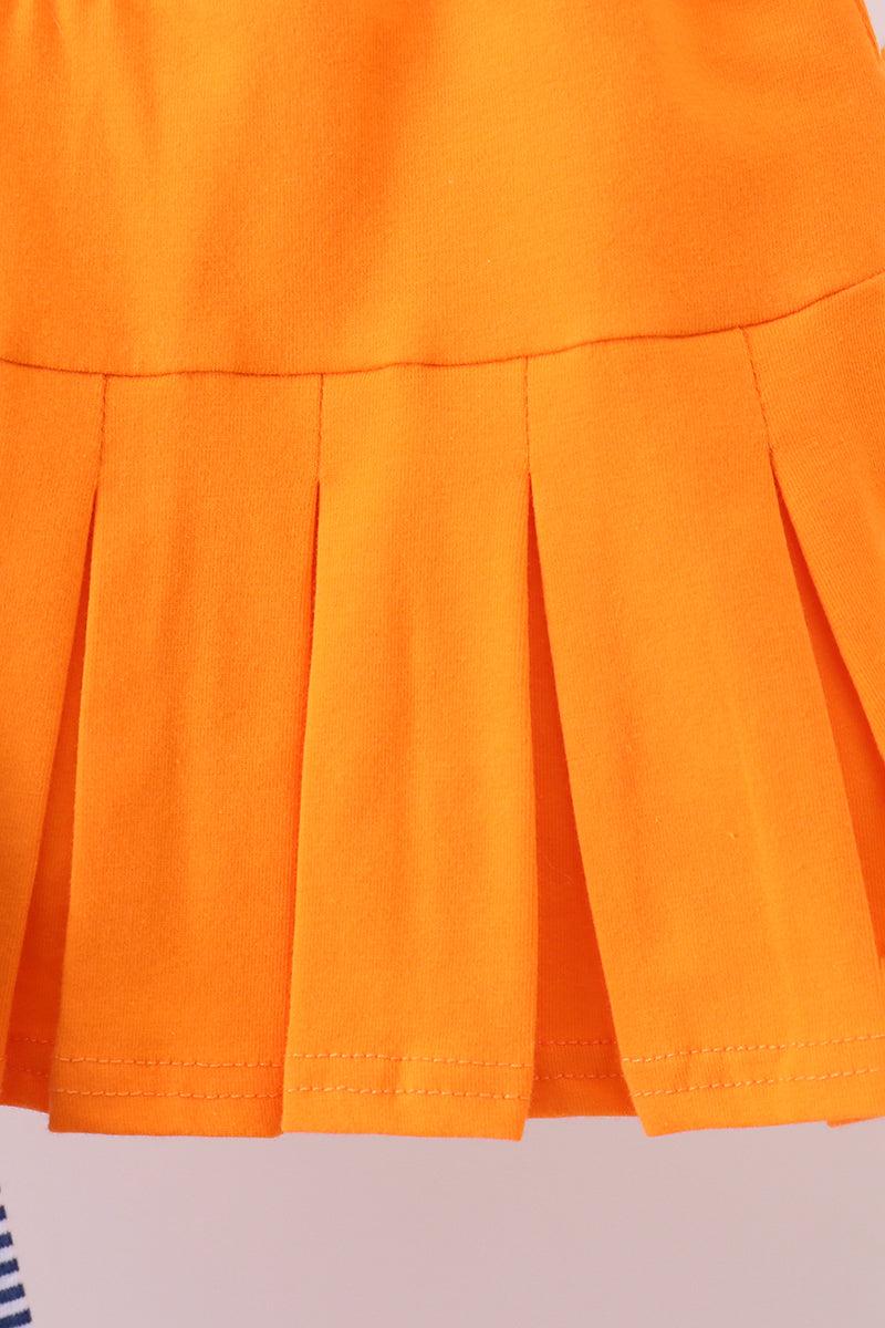 Premium Orange Clemson stripe football embroidery skorts set