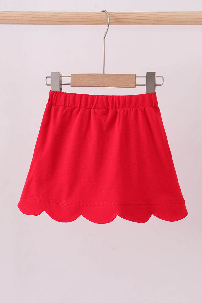 Red scallop hem bow skort