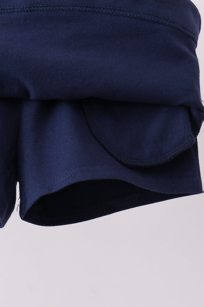 Navy scallop hem bow skort