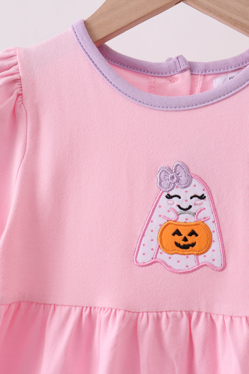 Pink ghost pumpkin embroidery dress