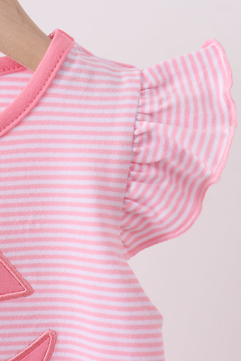 Pink stripe Smirk face applique dress