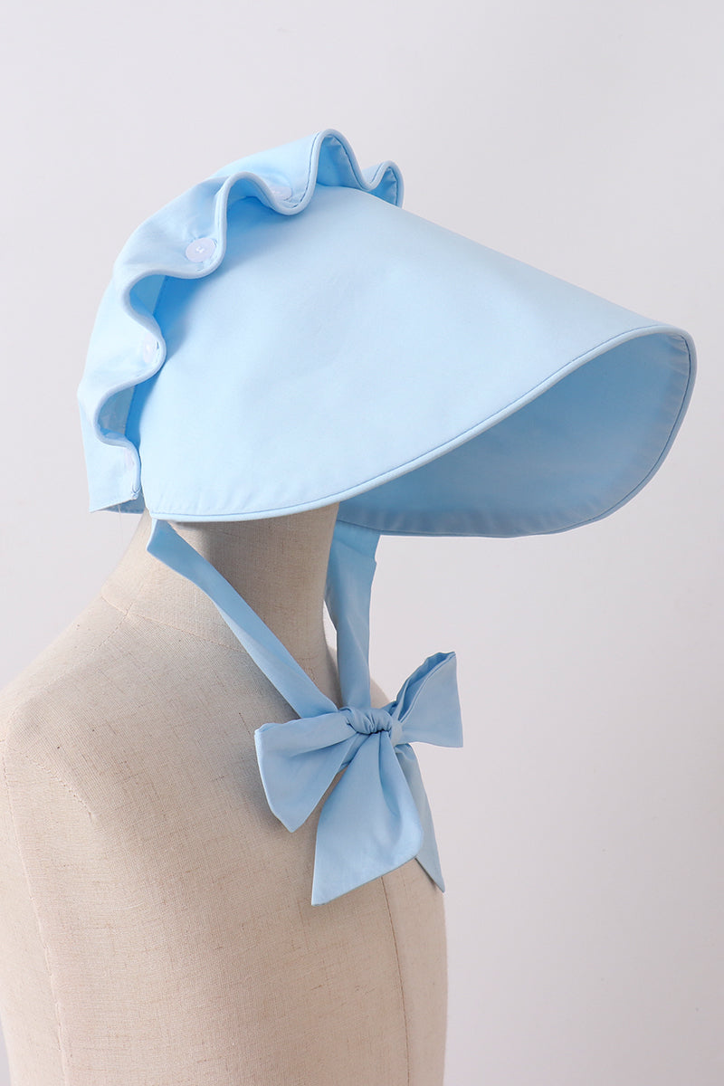 Blue ruffle bow bonnet