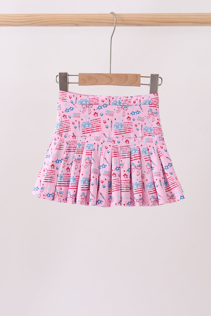 Pink flag star print skorts